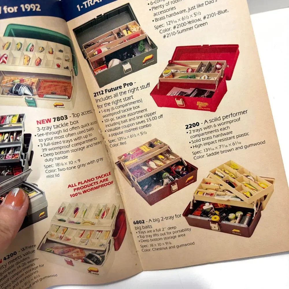 Vintage Plano 2200 2-Tray Tackle Box w/ Original 1992 Catalog & Papers